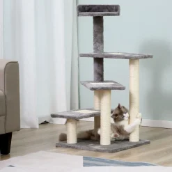 Árbol rascador de gatos PawHut 3 plataformas gris/beige 100x48,5x48,5 cm