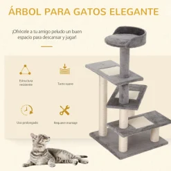 Árbol rascador de gatos PawHut 3 plataformas gris/beige 100x48,5x48,5 cm