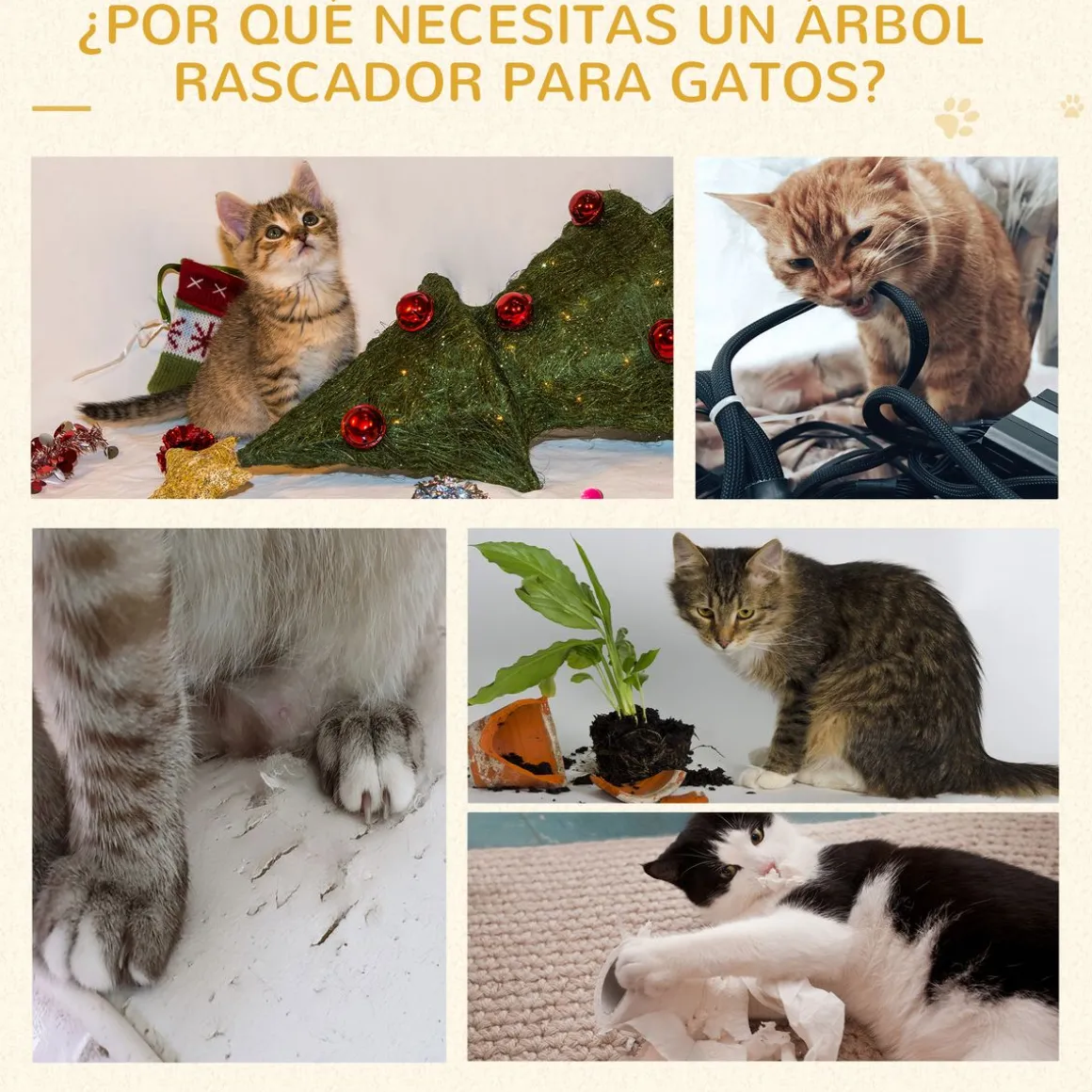Árbol rascador de gatos PawHut 3 plataformas gris/beige 100x48,5x48,5 cm