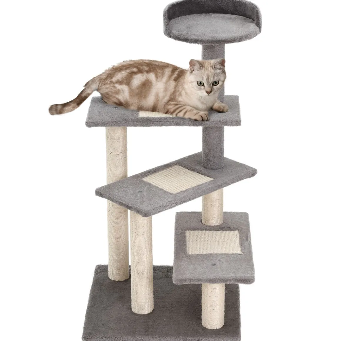 Árbol rascador de gatos PawHut 3 plataformas gris/beige 100x48,5x48,5 cm