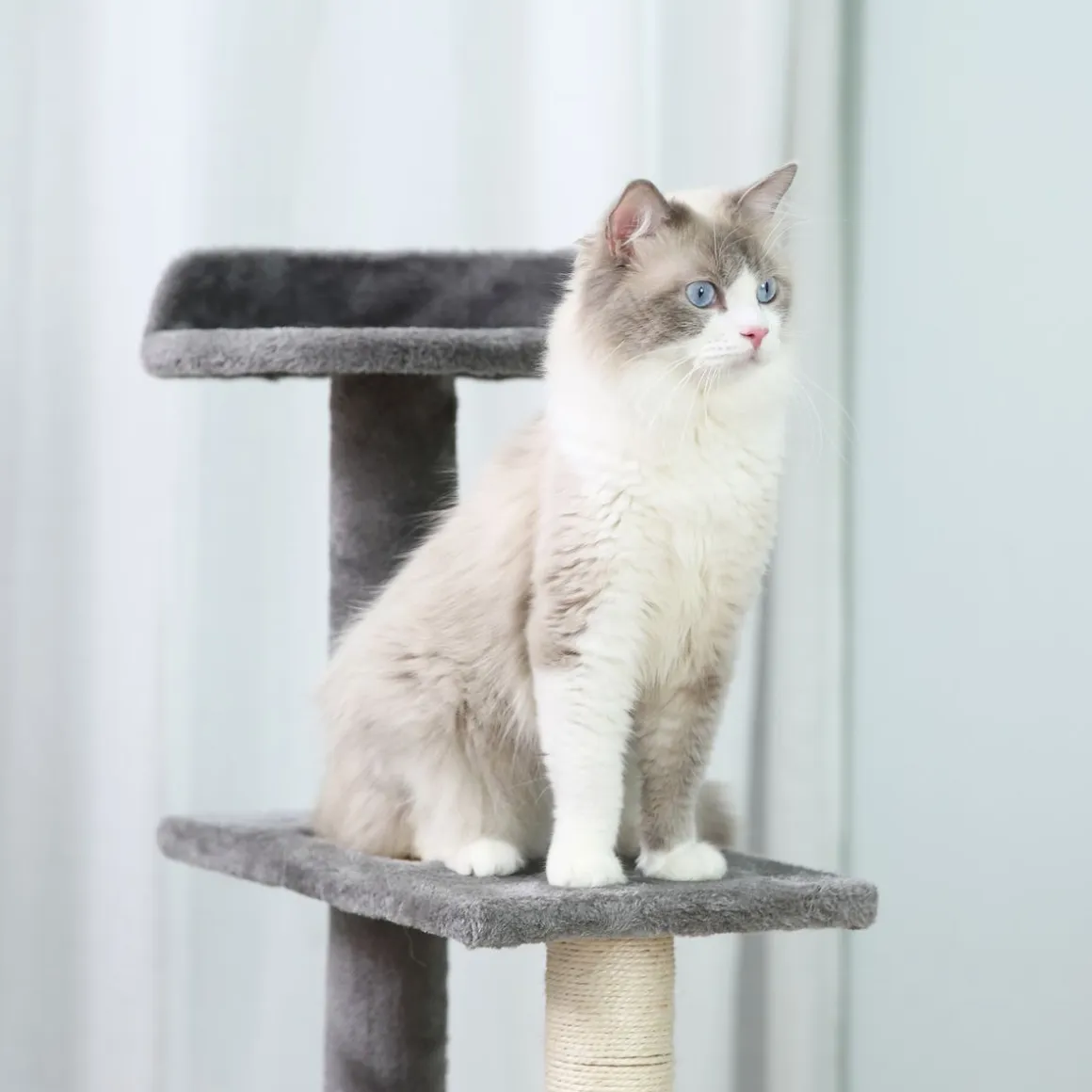 Árbol rascador de gatos PawHut 3 plataformas gris/beige 100x48,5x48,5 cm
