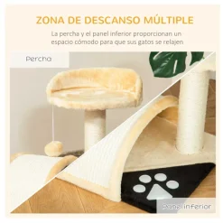 Árbol rascador para gatos PawHut 2 niveles beige 46x35,5x37 cm