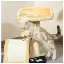 Árbol rascador para gatos PawHut 2 niveles beige 46x35,5x37 cm