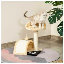 Árbol rascador para gatos PawHut 2 niveles beige 46x35,5x37 cm