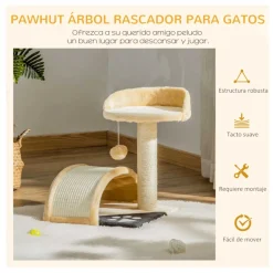 Árbol rascador para gatos PawHut 2 niveles beige 46x35,5x37 cm