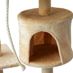 Árbol rascador para gatos PawHut con plataformas y caseta beige/blanco 114x40x40 cm