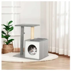 Árbol rascador para gatos PawHut 3 niveles gris 62x59x39 cm