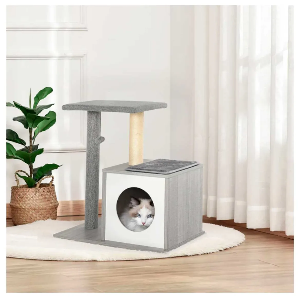 Árbol rascador para gatos PawHut 3 niveles gris 62x59x39 cm