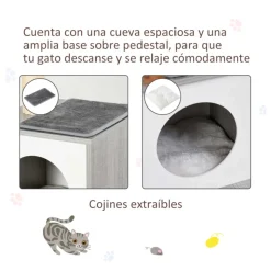 Árbol rascador para gatos PawHut 3 niveles gris 62x59x39 cm
