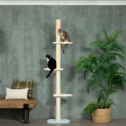 Árbol rascador para gatos PawHut altura ajustable 3 niveles crema 220/260x47x34 cm