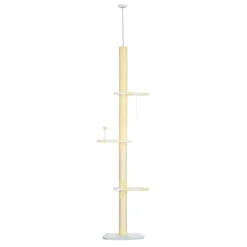 Árbol rascador para gatos PawHut altura ajustable 3 niveles crema 220/260x47x34 cm