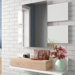 Recibidor + espejo Tekkan roble / blanco artik