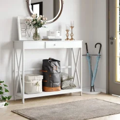 Recibidor Azufre Homcom 1 cajón + estante blanco 81x100x30 cm