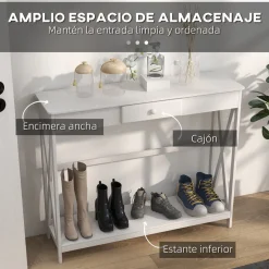 Recibidor Azufre Homcom 1 cajón + estante blanco 81x100x30 cm