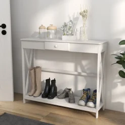 Recibidor Azufre Homcom 1 cajón + estante blanco 81x100x30 cm
