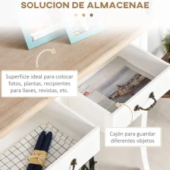 Recibidor October Homcom 2 cajones madera de pino blanco 78,5x87x34 cm