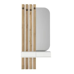 Recibidor Reyas con espejo, percheros y estante natural/blanco 180x39x29,5 cm