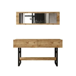 Recibidor Yurupa con espejo + puerta abatible natural/negro 75x139x43 cm
