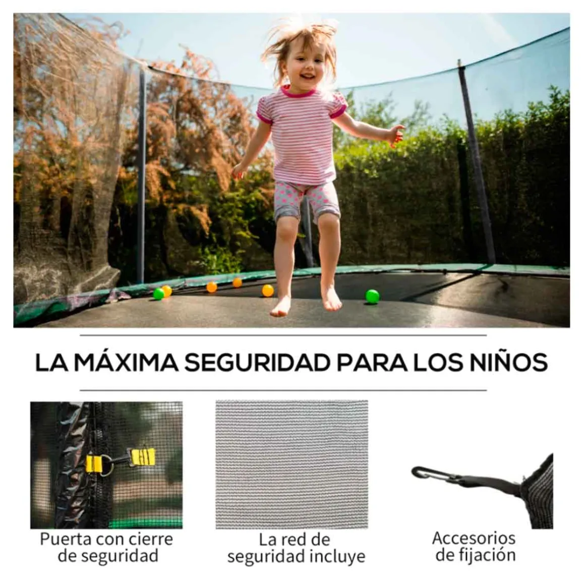 Red de seguridad Homcom para cama elástica 6 barras Ø244x180 cm