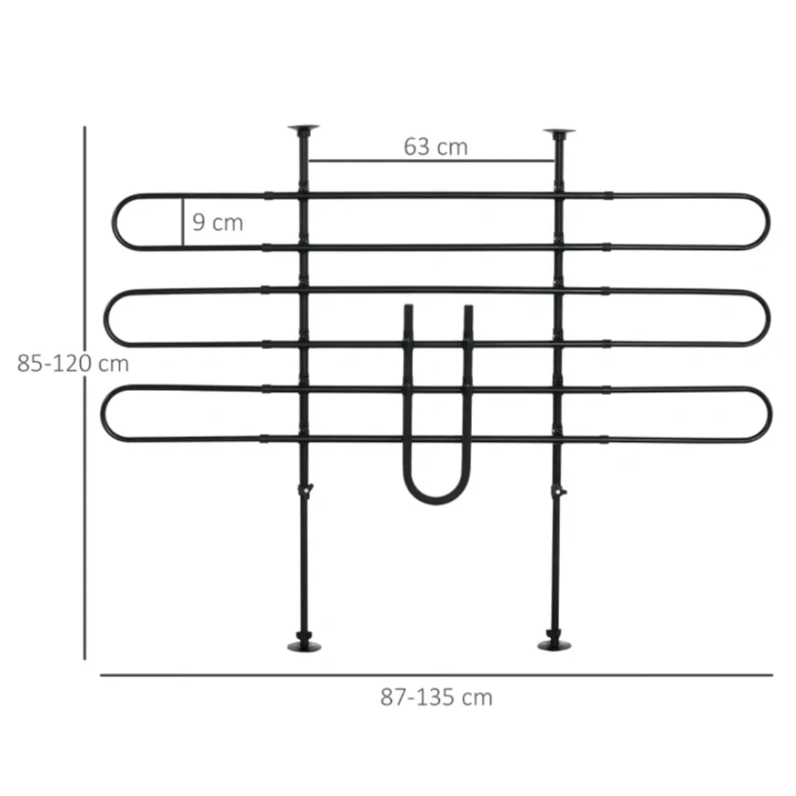 Reja de protección PawHut para coche universal ajustable negro 85/120x87/135 cm