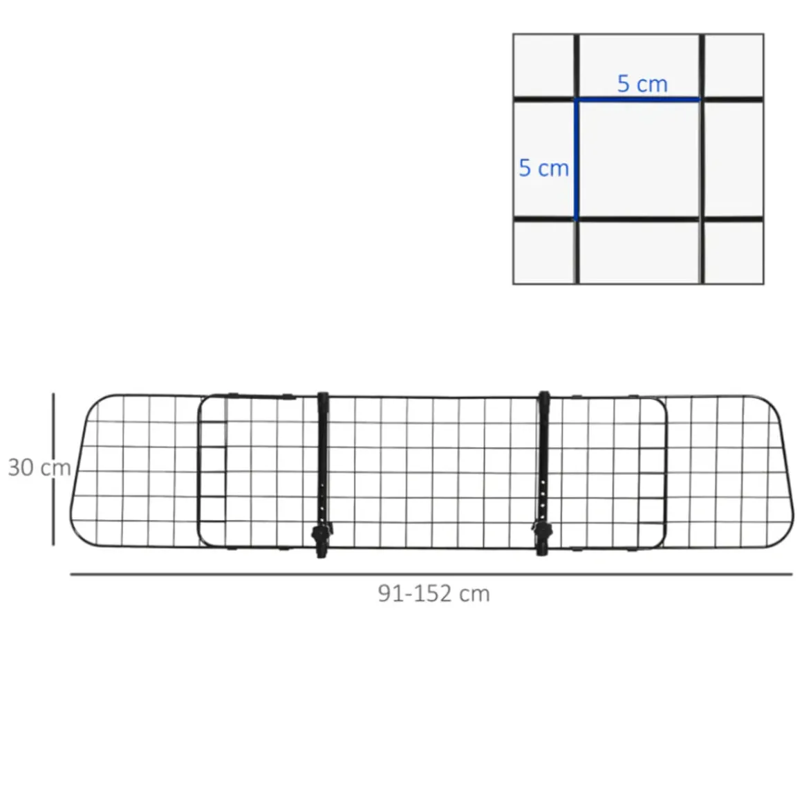 Rejilla de seguridad de coche PawHut para mascotas extensible negro 91/152x30 cm