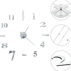 Reloj de pared 3D XXL diseño moderno plata Ø100 cm