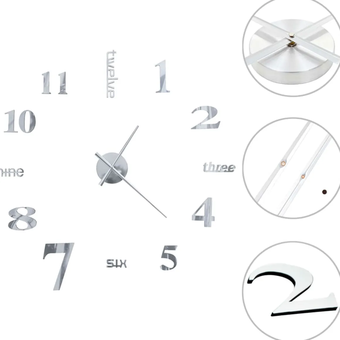 Reloj de pared 3D XXL diseño moderno plata Ø100 cm