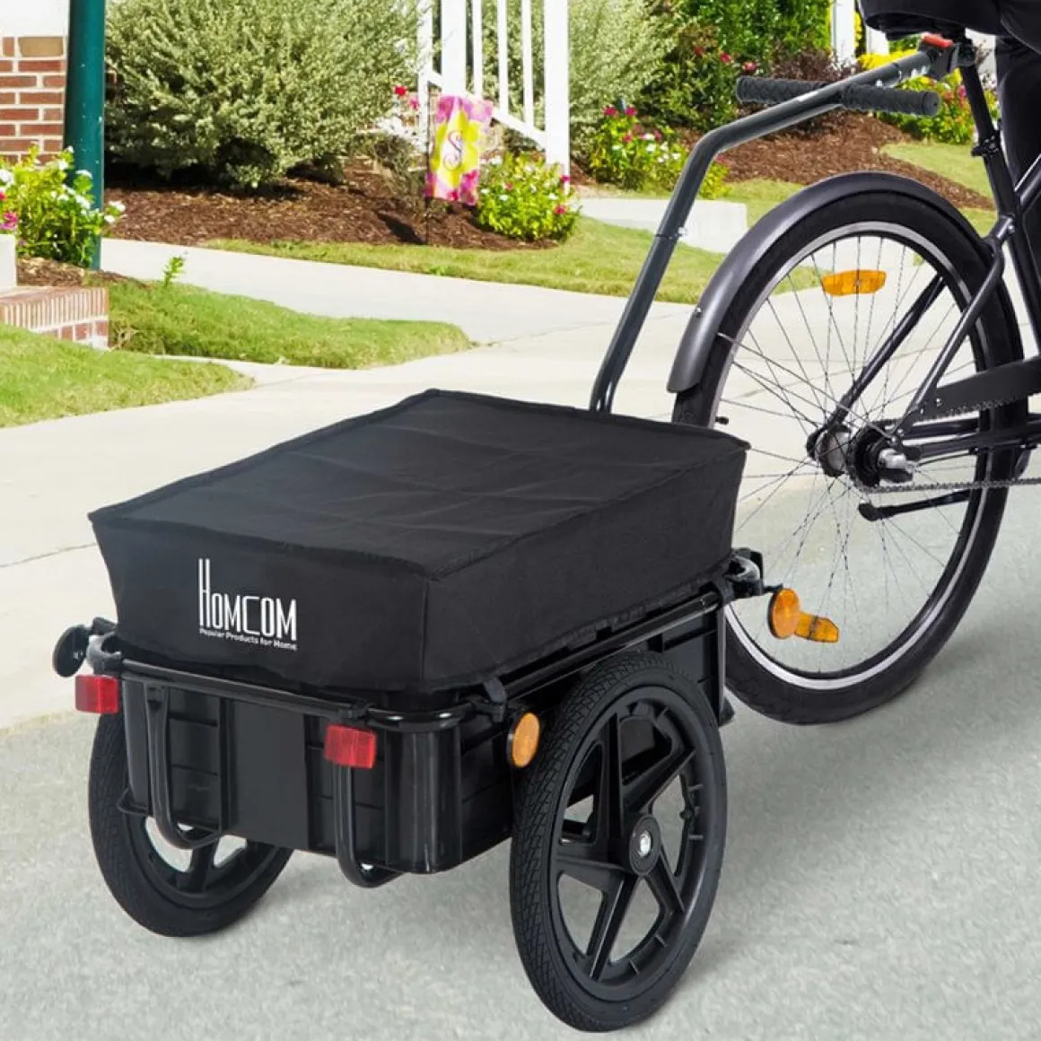 Remolque de bicicleta Homcom con reflectantes+asa negro
