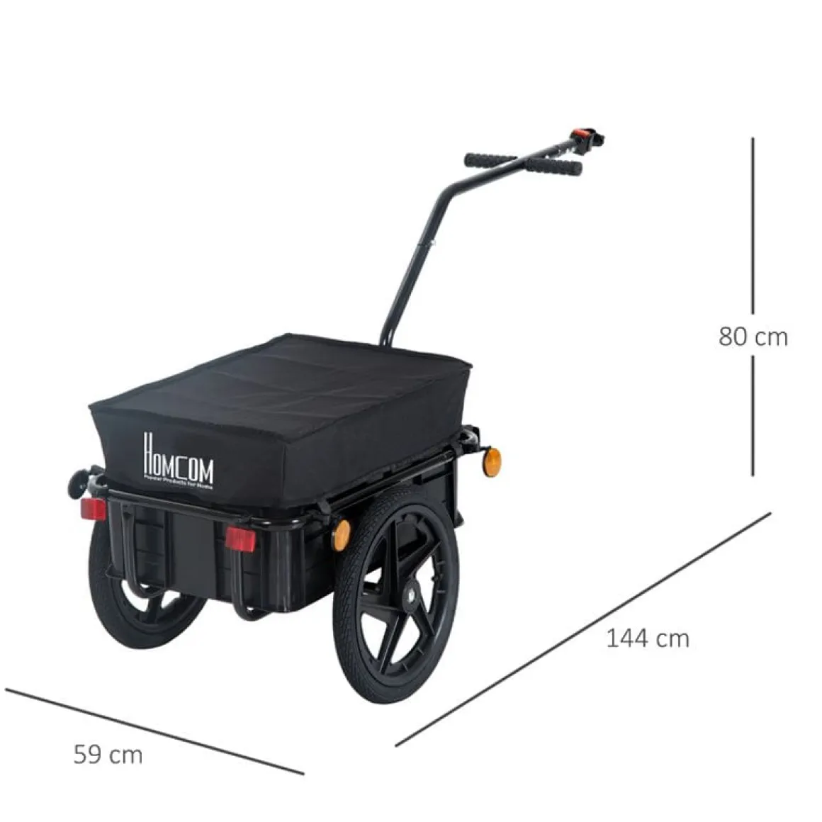 Remolque de bicicleta Homcom con reflectantes+asa negro