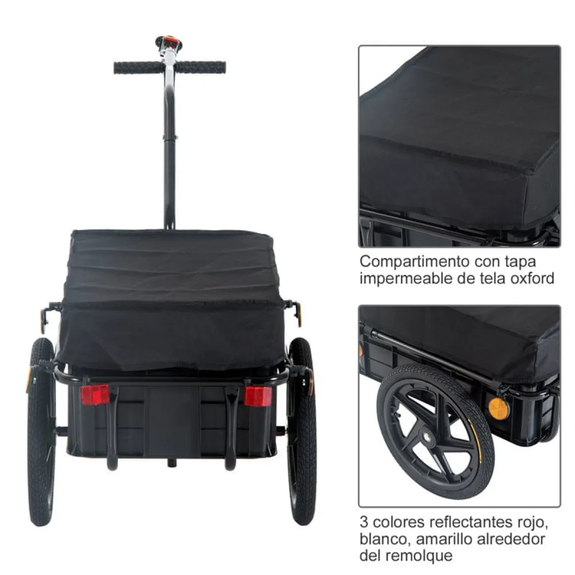 Remolque de bicicleta Homcom con reflectantes+asa negro