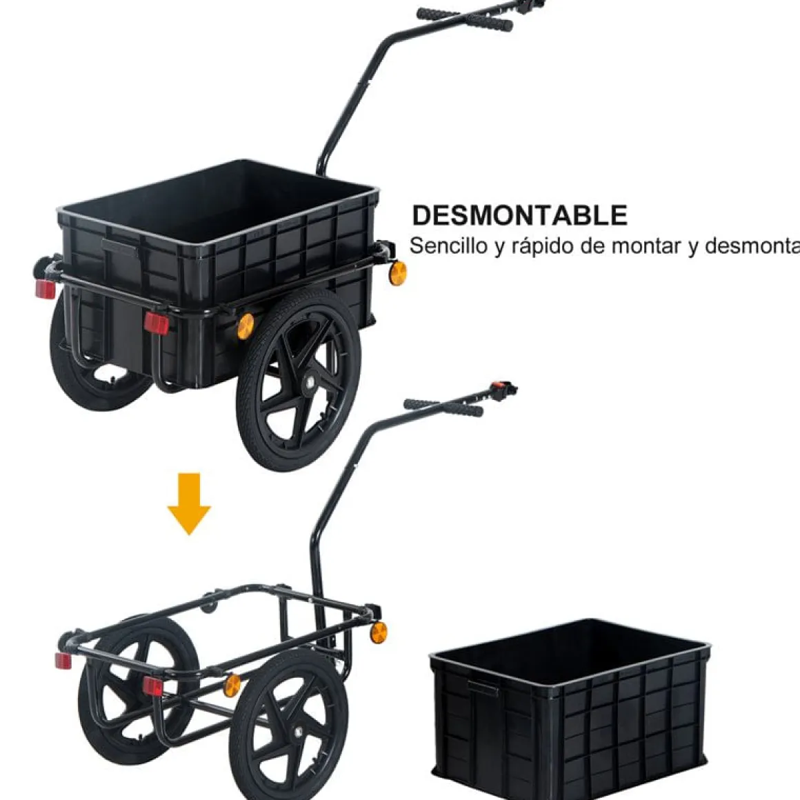 Remolque de bicicleta Homcom con reflectantes+asa negro