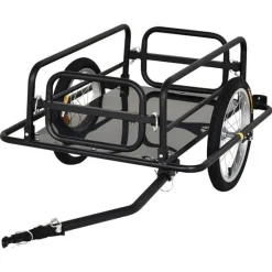 Remolque de bicicleta PawHut carga máx. 50kg con reflectores acero negro 49x139x71,5 cm