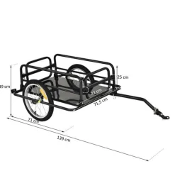 Remolque de bicicleta PawHut carga máx. 50kg con reflectores acero negro 49x139x71,5 cm