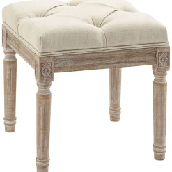Reposapiés Castillo Homcom capitoné acolchado beige 43x40x40 cm