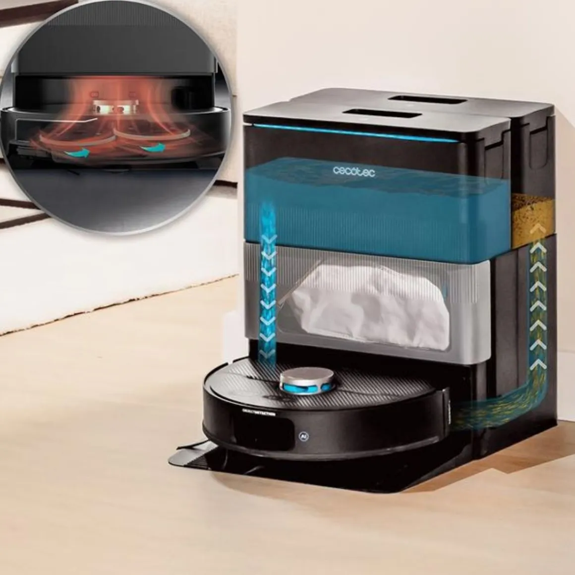 Robot aspirador Cecotec Conga X70 15000Pa 4 en 1 base autovaciado WiFi negro