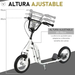 Scooter infantil Homcom altura regulable blanco 85-95x58x120 cm