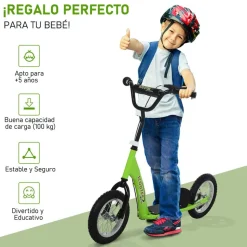 Scooter infantil Homcom con manillar regulable verde 80-85x52x117 cm