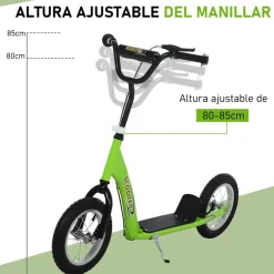Scooter infantil Homcom con manillar regulable verde 80-85x52x117 cm