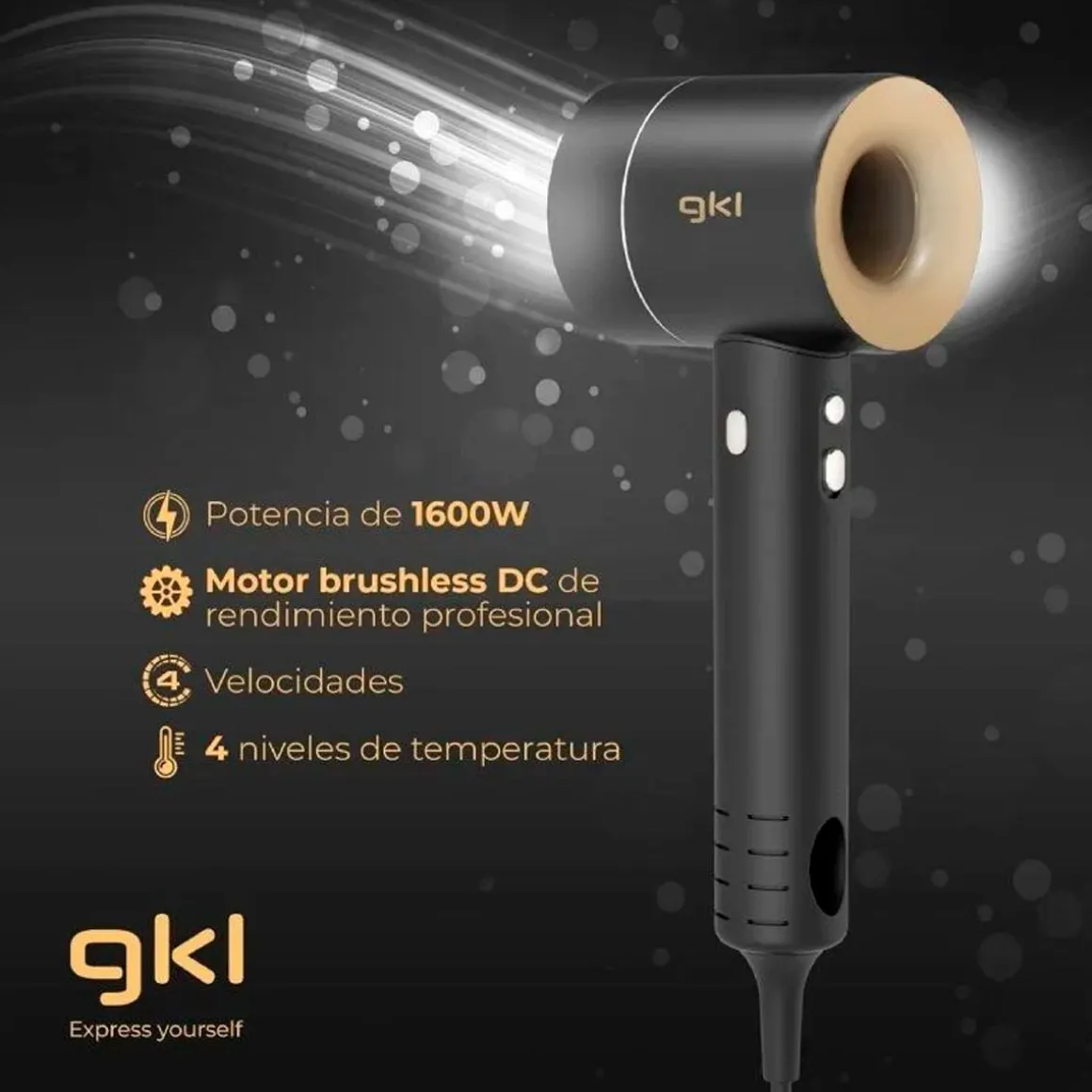 Secador de pelo Onyx Sense GKL 1600W tecnología Easy ON negro