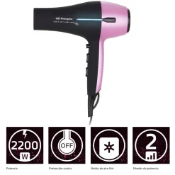 Secador de pelo Orbegozo SE 2320 2200W 2 modos 3 temperaturas negro/rosa