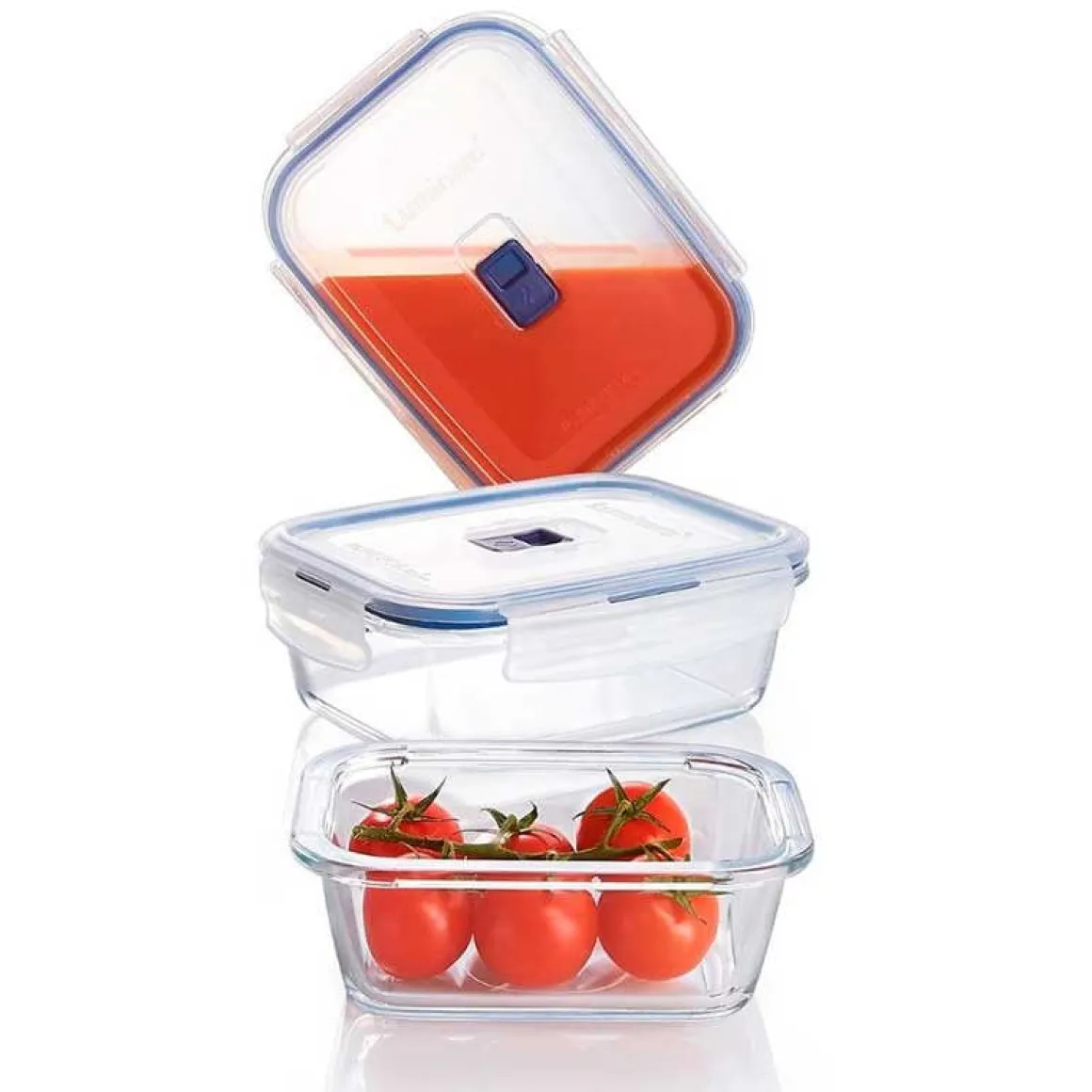 Set 3 recipientes herméticos Pure Box Active Luminarc rectangulares 38cl-82cl-122cl