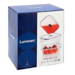 Set 3 recipientes herméticos Pure Box Active Luminarc rectangulares 38cl-82cl-122cl