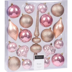 Set de 19 adornos navideños Home Sweet Home tonos rosa