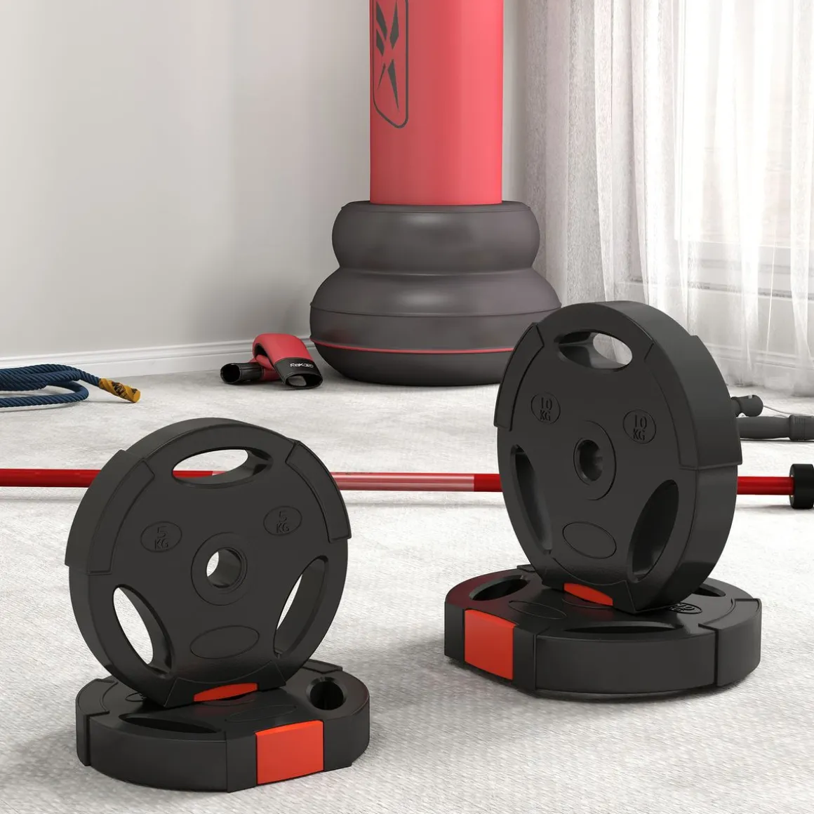 Set de 4 discos de pesas SportNow 5-10kg con orificio central negro