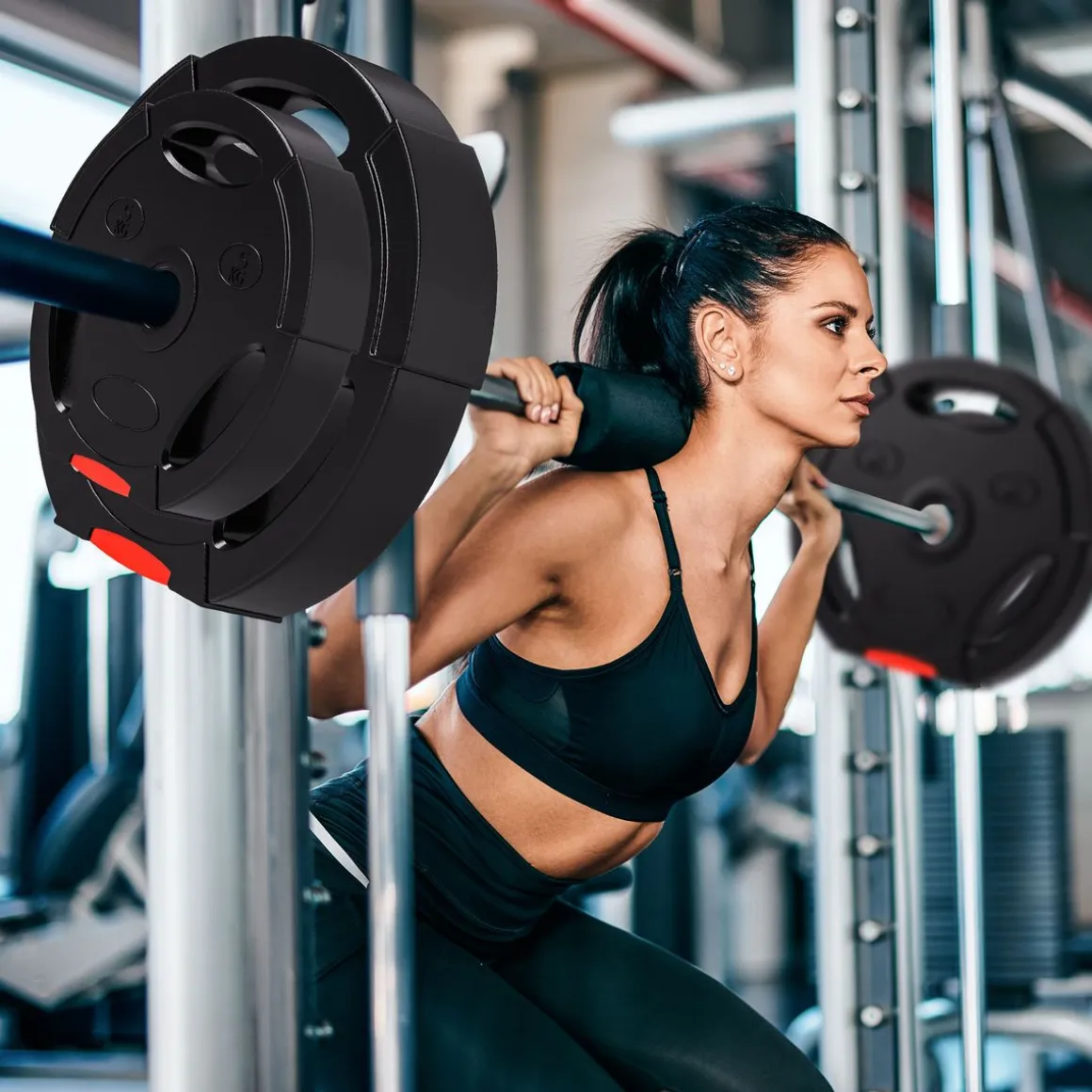 Set de 4 discos de pesas SportNow 5-10kg con orificio central negro