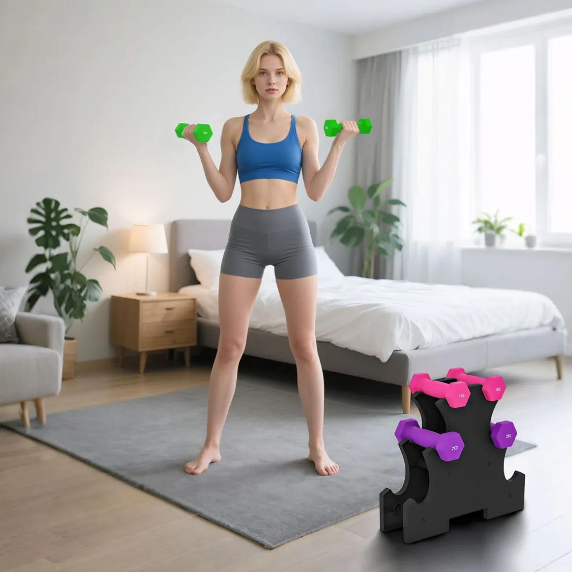 Set de 6 mancuernas SportNow 1-2-3kg con almacenamiento multicolor