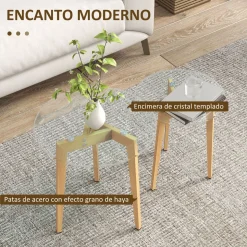 Set de 2 mesas auxiliares Primavera Homcom diseño fijo natural