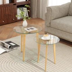 Set de 2 mesas auxiliares Primavera Homcom diseño fijo natural