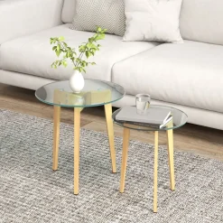 Set de 2 mesas auxiliares Primavera Homcom diseño fijo natural