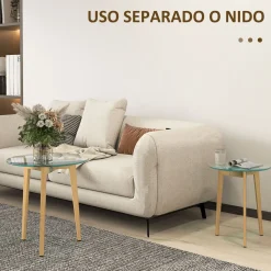 Set de 2 mesas auxiliares Primavera Homcom diseño fijo natural